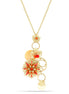 Gold-Tone Metal Coral Peach Flower Long Necklace