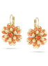 Gold-Tone Metal Peach Cream Flower Drop Earrings
