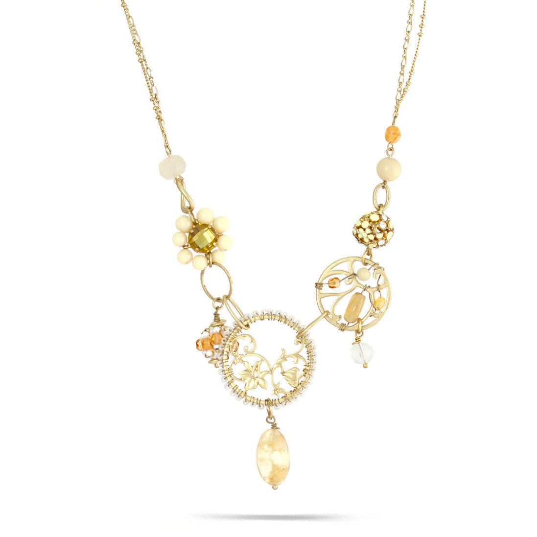 Gold-Tone Metal Mix Charms Tassel Necklace