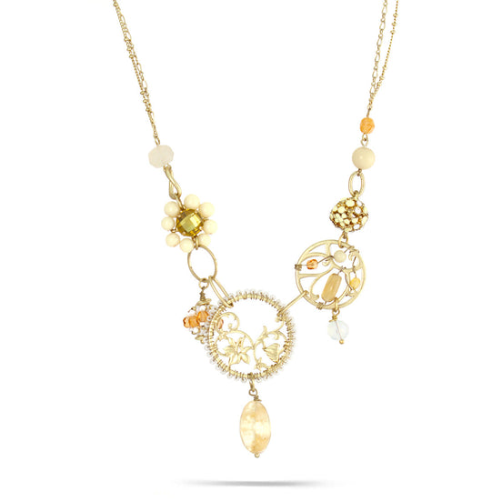 Gold-Tone Metal Mix Charms Tassel Necklace