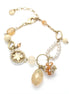 Gold-Tone Metal Pearl And Cream Stonel Mix Charm Wrap Around Bracelets