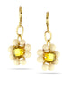 Gold-Tone Metal Yellow Crystal And Cream Beads Drop Earrings