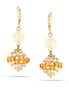 Gold-Tone Metal Peach Cream And White Beads Dangle Earrings