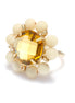 Gold-Tone Metal Yellow Crystal And Cream Beads Adjustable Ring