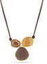 Gold-Tone Metal Brown And Yellow Stone Leather And Gold Chains Necklace