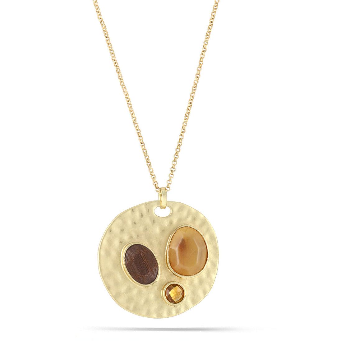 Gold-Tone Metal Brown And Yellow Stone Pendant Necklace