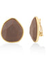 Gold-Tone Mtal Brown Faceted Stone Clip On Earrings