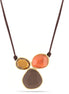 Gold-Tone Metal Brown And Coral Stone Leather And Gold Chains Necklace