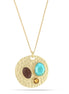 Gold-Tone Metal Brown And Turquoise Stone Pendant Necklace