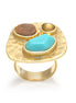 Gold-Tone Metal Hammered Turquoise Adjustable Ring