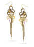 Gold-Tone Metal Leaf And Pearl Charm Earrings