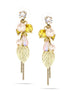Gold-Tone Metal Leaf Pearl Crystal Charm Earrings