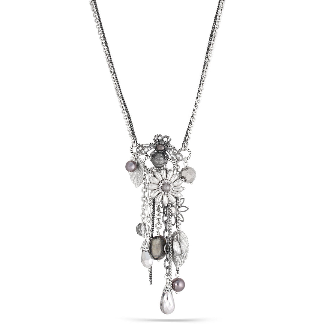 Silver-Hematite Tone Metal Mix Charms Necklace