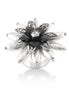 Silver-Tone Metal Flower Enamel And White Crystal Adjustable Ring