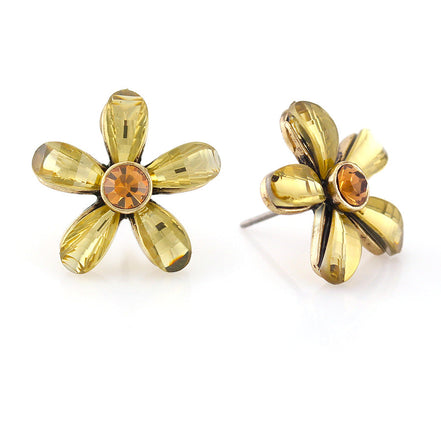 Gold-Tone Metal Olive And Orange Crystal Stud Earrings