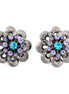 Amethyst Aqua Blue Crystal Hematite Flower Beautiful Clip Earrings