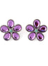 Hematite-Tone Amethyst And Green Crystal Flower Earrings