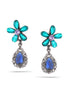 Hematite-Tone Metal Aqua Green And Blue Teardrop Crystal Drop Earrings