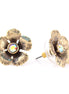 Gold-Tone Metal Flower Crystal Stud Earrings