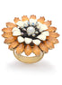 Gold-Tone Metal Cream Enamel Peach Crystal Flower Adjustable Ring