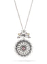 Rhodium-Tone Metal Grey Pearl And White Crystal Filigree Pendant Necklace