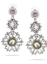Rhodium-Tone Metal Pearl And Olive Crystal Drop Earrings