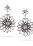 Silver-Tone Metal White Crystal And Grey Pearl Flower Earrings