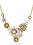Gold-Tone Metal Rainbow And Yellow Crystal Cream Pearl Flower Necklace 