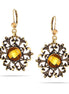 Gold-Tone Metal Yellow Crystal Filigree Drop Earrings