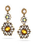 Gold-Tone Metal Yellow Crystal White Simulated Pearl Filigree Drop Earrings