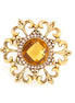 Gold-Tone Metal Filigree Yellow Crystal Ring Adjustable To Fit All Sizes 