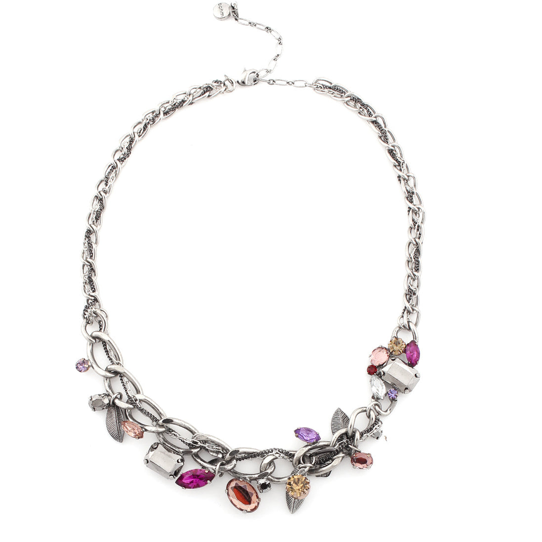 Rhodium Tone Metal Multi Color Necklace