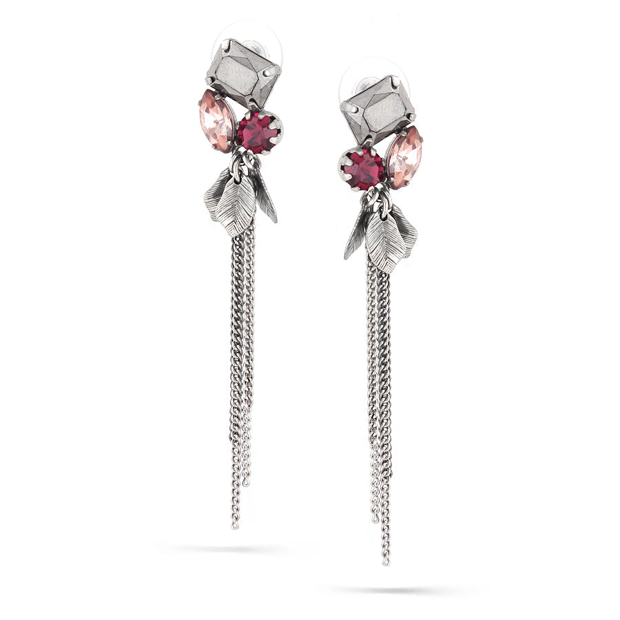 Rhodium -Tone Metal Amethyst And Smokey Drop Earrings