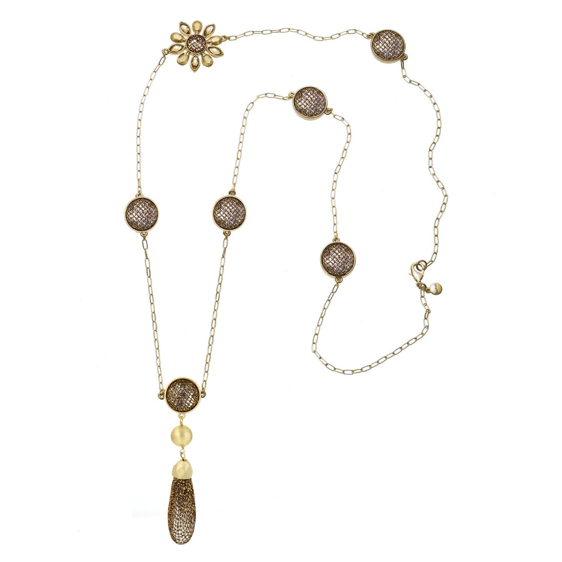 Matte Gold-Tone Metal Yellow Crystal Neckalce