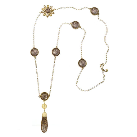 Matte Gold-Tone Metal Yellow Crystal Neckalce