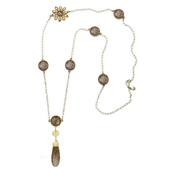 Matte Gold-Tone Metal Yellow Crystal Neckalce