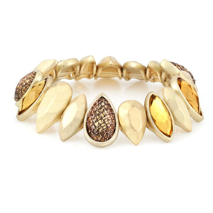 Gold-Tone Matte Finished Metal Citrine Crystal Stretch Bracelets