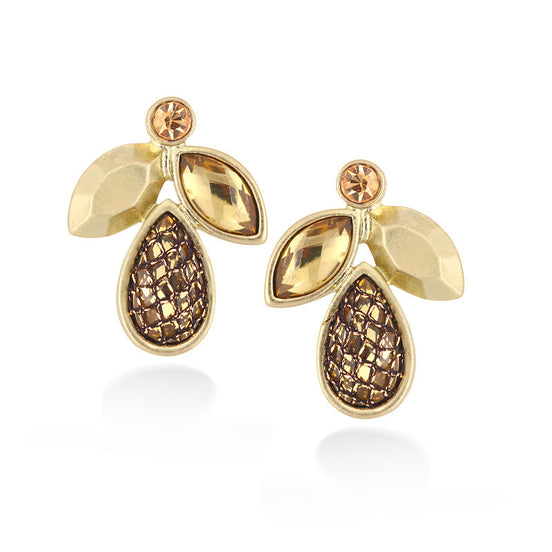 Gold Matte Finished Metal Tone Crystal Drop Earrings