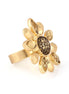 Gold-Tone Matte Finished Metal Gold Crystal Flower Adjustable To Fit All Sizes Ring