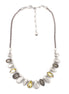 Silver-Tone Matte Finished Metal Yellow Crystal Necklace 