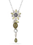 Silver-Tone Matte Finished Metal White And Yellow Crystal Necklace 