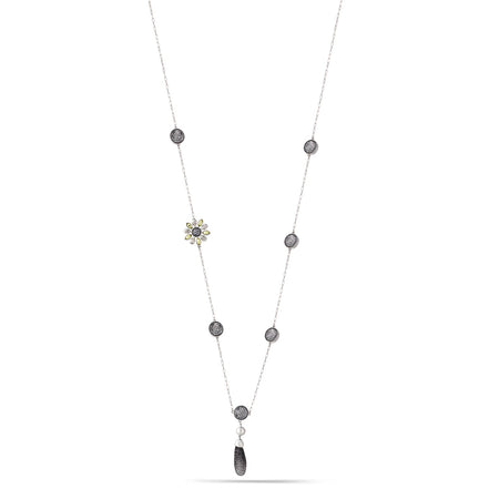 Silver-Tone Matte Finished Metal Yellow Crystal Necklace 