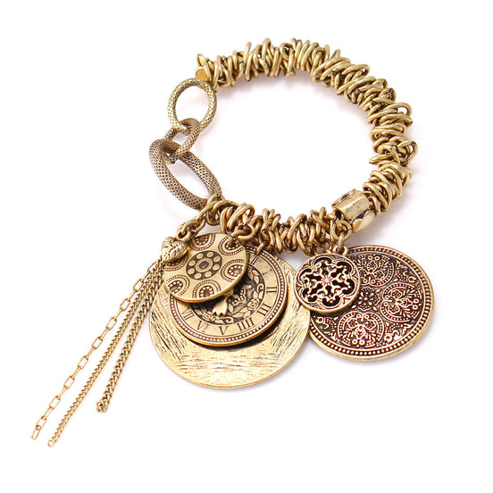 Gold-Tone Metal Charms Stretch Bracelets