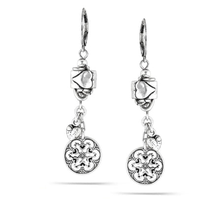 Silver-Tone Metal Heart Filigree Charm Earrings