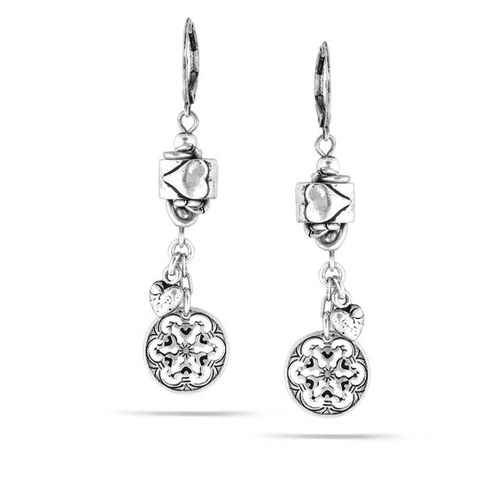 Silver-Tone Metal Heart Filigree Charm Earrings