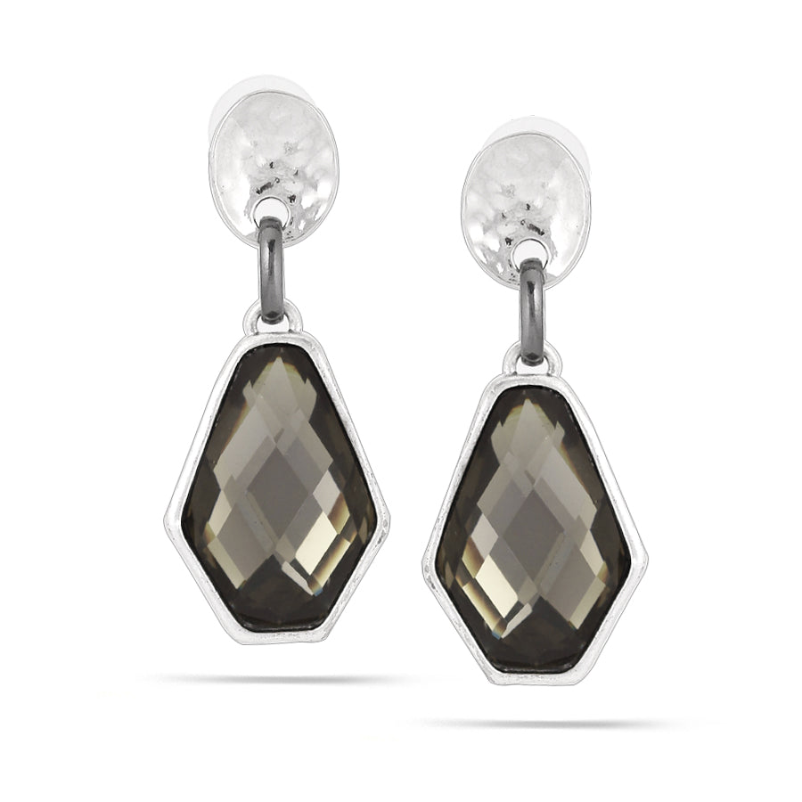 Rhodium-Tone Metal Grey Faceted Crystal Drop Earrings