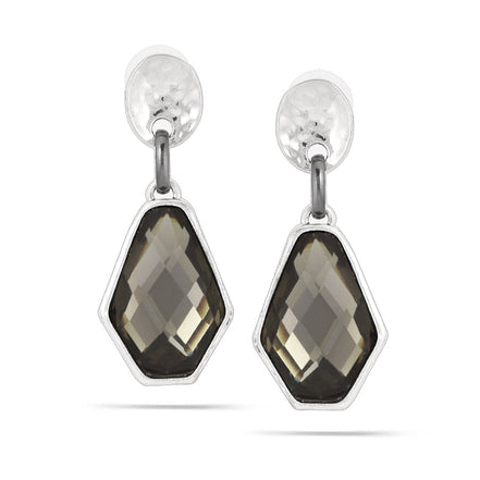 Rhodium-Tone Metal Grey Faceted Crystal Drop Earrings