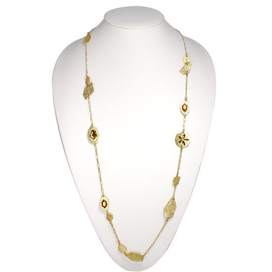 Gold-Tone Metal And Yellow Crystal  Adjustable Lobster Closure Necklaces