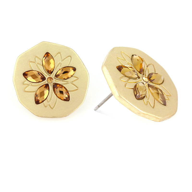 Gold-Tione Metal Citrine Crystal Post Earrings