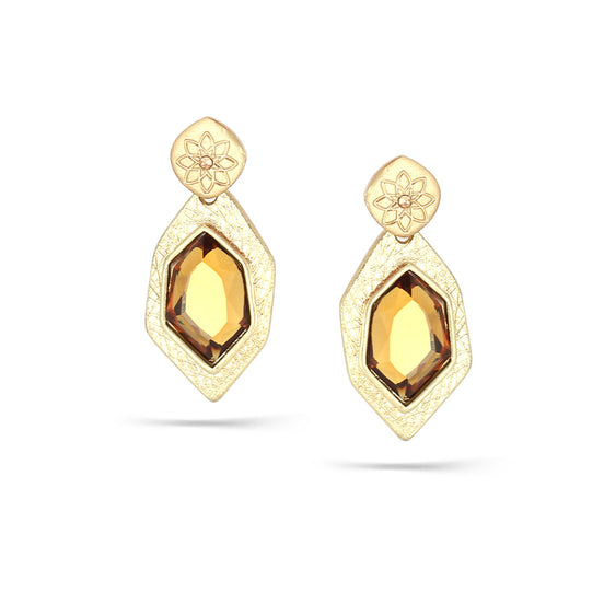 Gold-Tone Metal Citrine Faceted Stone Drop Earrings